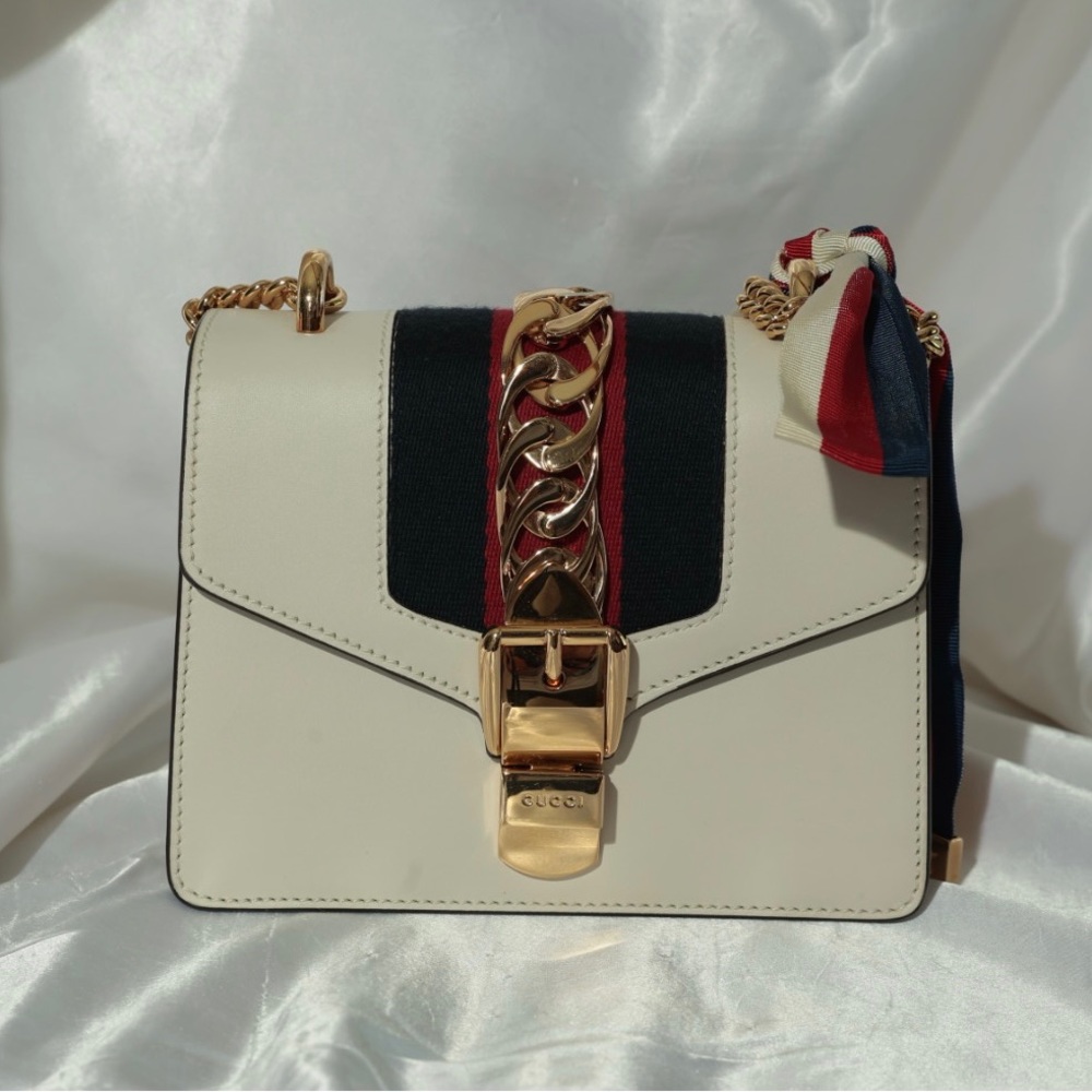 Gucci White Leather Mini Sylvie Handbag